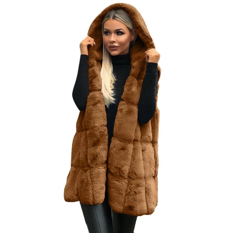 Imitation fur hooded vest burst autumn and winter new hooded imitation fur vest women's imitation