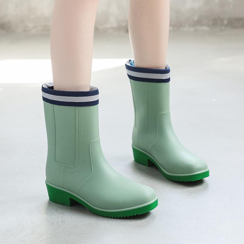 Mid-Tube Women's Rain Boots Outdoor Casual Waterproof Non-slip Outer Wear Water Shoes Work Shoes Thick And Warm For Four Seasons