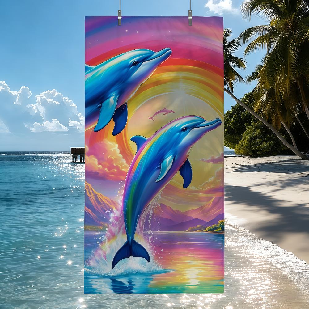 

Tropical dolphin printed LOVER Towel Quick Drying Beach Towels Are Suitable For Swimming Pools Camping Yoga And The Gym W30*H60(CM)
