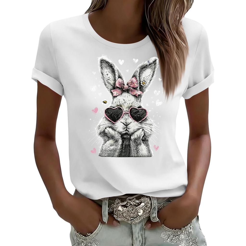 Women's Casual Printed T-Shirt Round Neck Pullover Short Sleeve Top