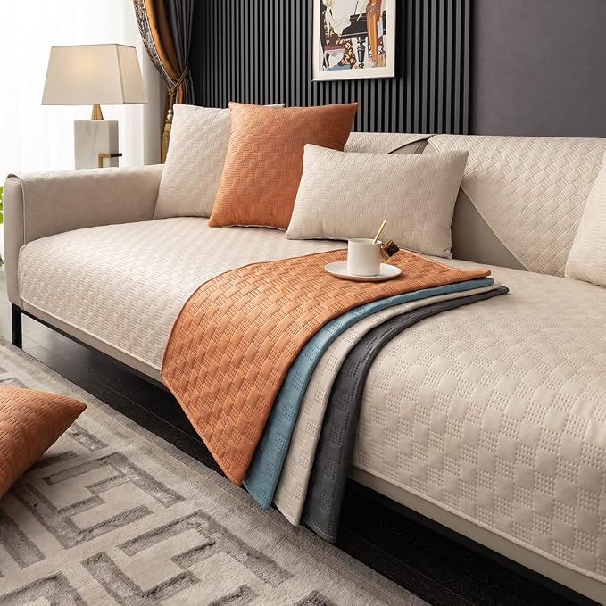 Non-Slip Sofa Cushion - Faux Suede Checkered Pattern, Waterproof And Easy To Clean (1 Piece)