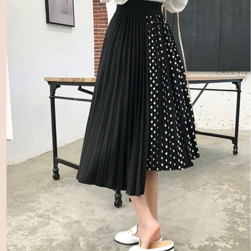 

Dot Panel Irregular Chiffon Skirt Black 5XL