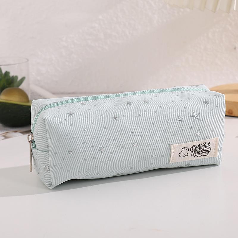 Star Dot Print Canvas Pencil Case Large Capacity Ins Aesthetic Portable Zipper Stationery Bag for Teen Girls Boys School Use