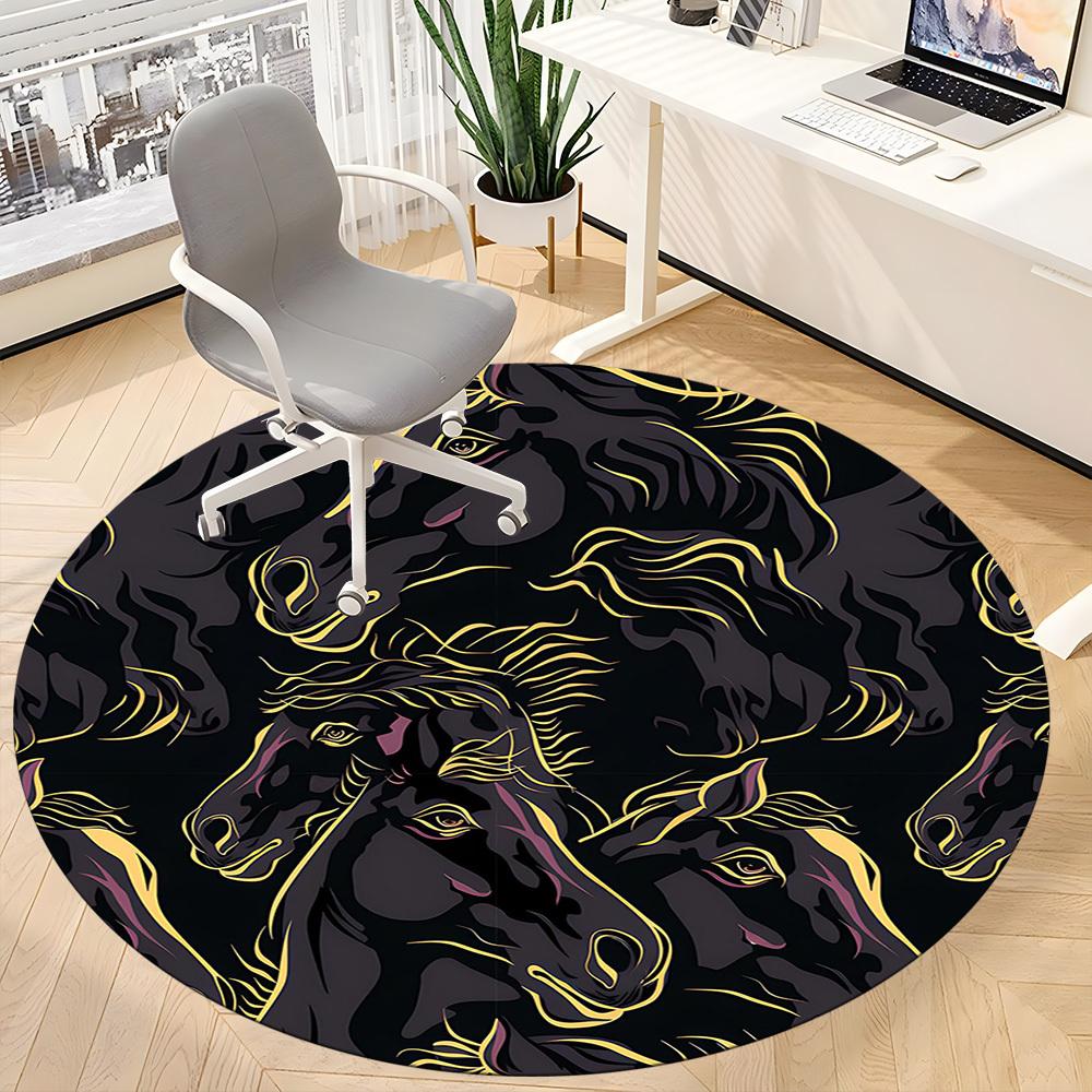 1PCHorse Pattern Office Round Area Rug,  Mat Suitable For Office, Under Office Chairs Bedroom Living Room Home Decor, Room Deco
