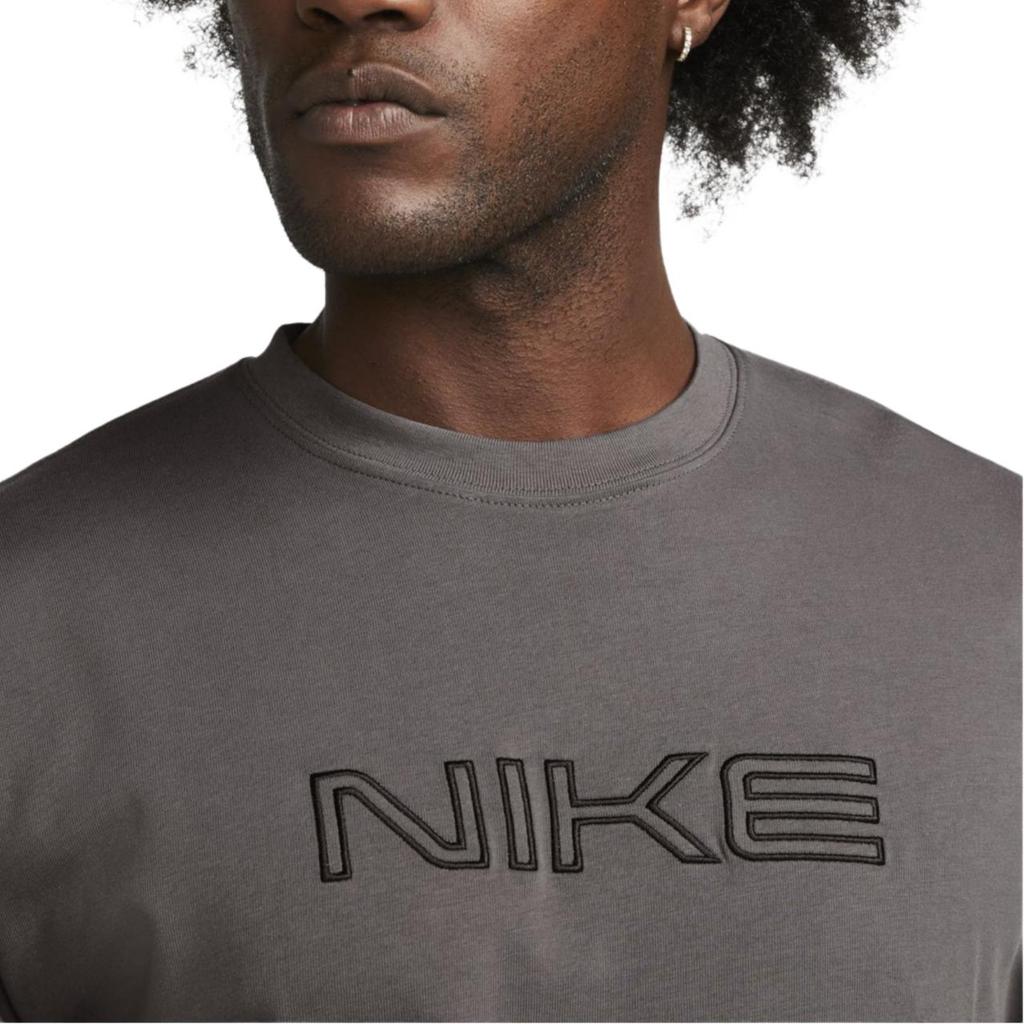 Nike Letter Logo Embroidered Water Pattern Print Round Neck Long Sleeve T-Shirt Unisex Tops Gray Black FB3031-068
