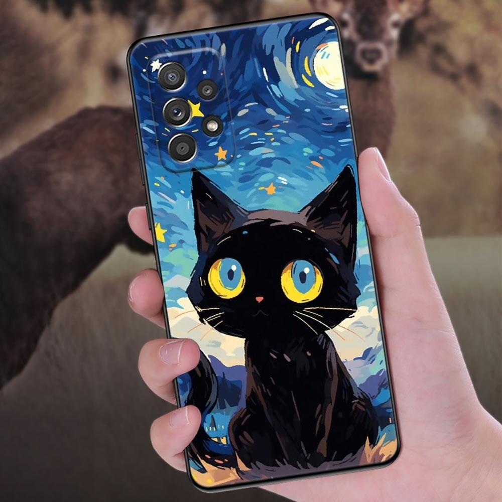 Painting Starry Sky Cat Phone Case For Samsung Galaxy A57 A56 A37 A55 A36 A26 A54 A52 A35 A34 A25 A17 A16 A15 A07 A06 Soft Cover