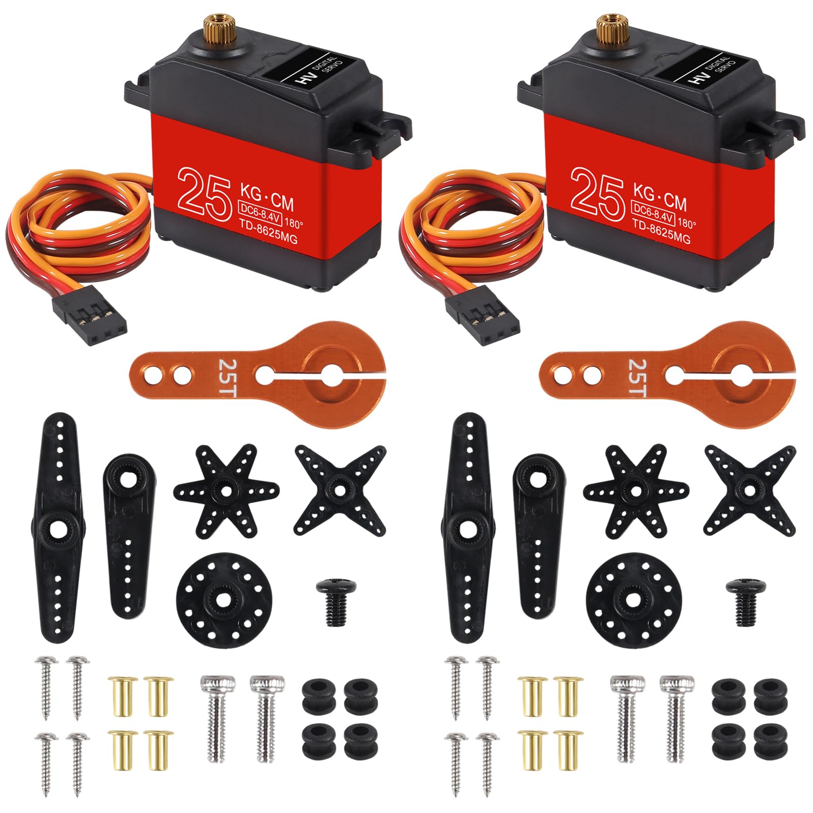 

ACEIRMC 2pcs High Torque Metal Gear Standard Digital Servo, 25KG/0.13S, 6.8V, 90-180° Rotation for 1/8 and 1/10 RC Cars