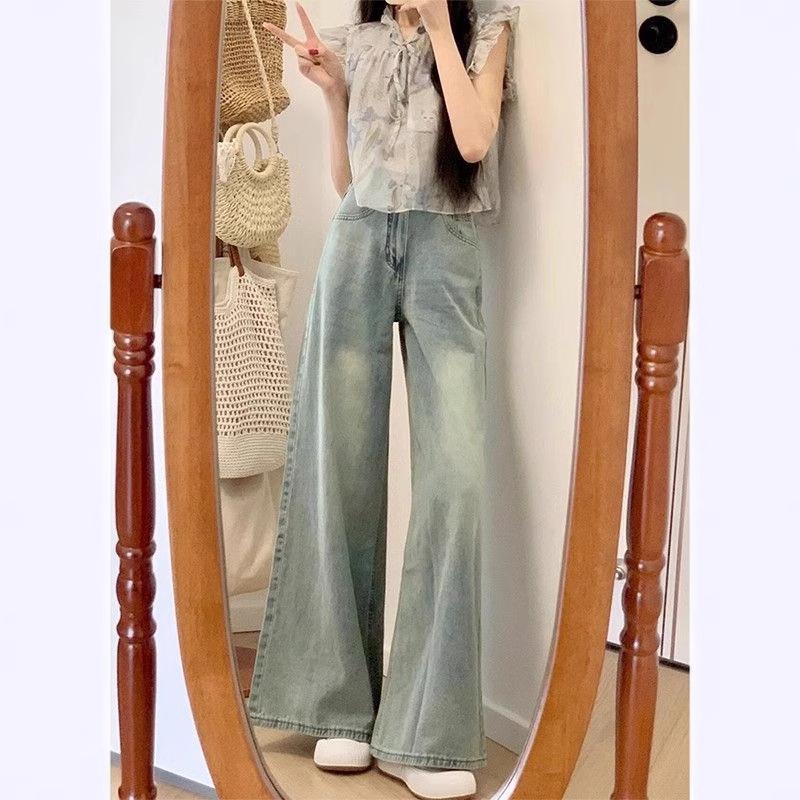 Women's Retro High Waist Wide Leg Jeans - Spring/Autumn Loose Petite Slimming Pants