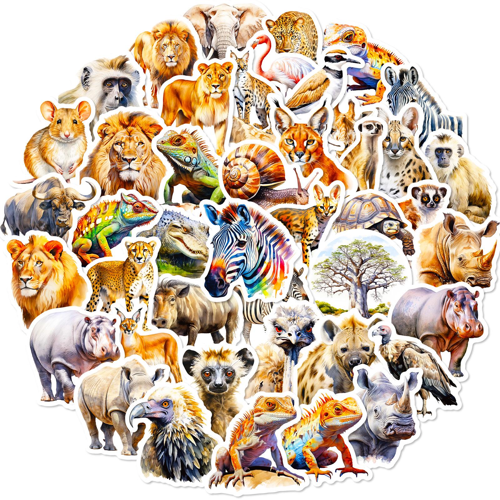 50 Realistic African Animal DIY Waterproof Decorative Stickers for Journals