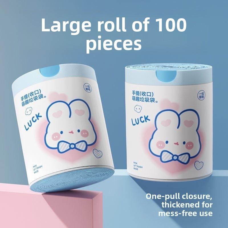 Blue Heart Rabbit Drawstring Cute Cartoon Home Kitchen Handheld Thick Printed Garbage Bag