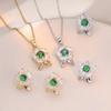 Emerald Zircon Flower Necklace & Earrings Set: Women's Fashion In Titanium Steel