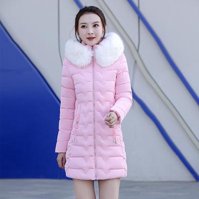 Neue Lieferung Wellenförmige Baumwolljacke Damen Lang Schlank Herbst und Winter Pelzkragen Kapuzen-Baumwolljacke.