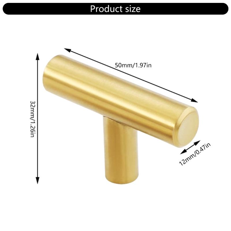 Pack of 10 Gold T Shaped Drawer Pulls Single Hole Sturdy Zinc Alloy Cabinets Handles for Home Decoration Daily Use