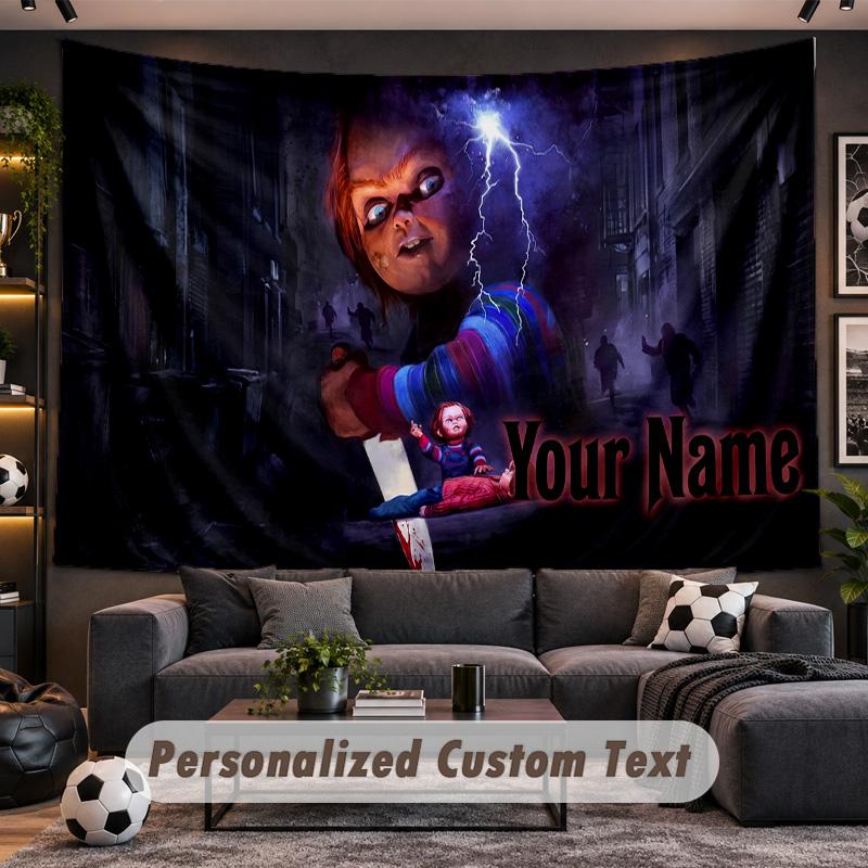 Child's Play Chucky Tiffany Personalized Tapestry Support Custom Name, Wall Art Home Decoration