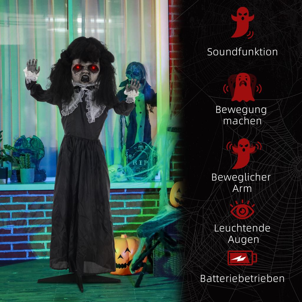 Horror doll, Halloween decoration, creepy voice & music, red eyes, movable, 160 cm
