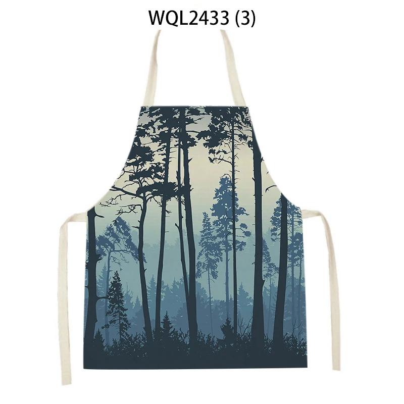 Forest Plants Leaves Pattern Cleaning Kitchen Aprons Men Women Home Cooking Accessories Apron Tree Print Linen Adult Kids Bibs