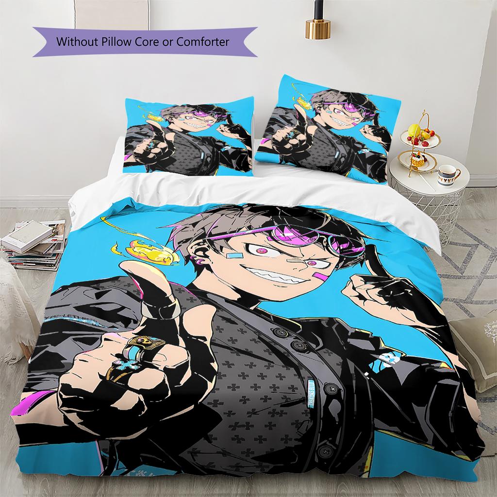 Fire Force  Pattern Bedding,Quilt Set Quilt Cover Pillowcase Home Birthday Gift (1 * Duvet Cover + 2 * Pillowcase, Without Core)