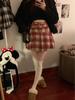 Autumn 2025 Women's High Waist Plaid Wool A-line Skirt with Belt