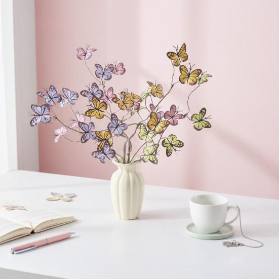 Artificial Butterfly Branches Simulation Stems with 8 Fake Butterflies for Vase Filler DIY Bouquets Home Office Table Decor