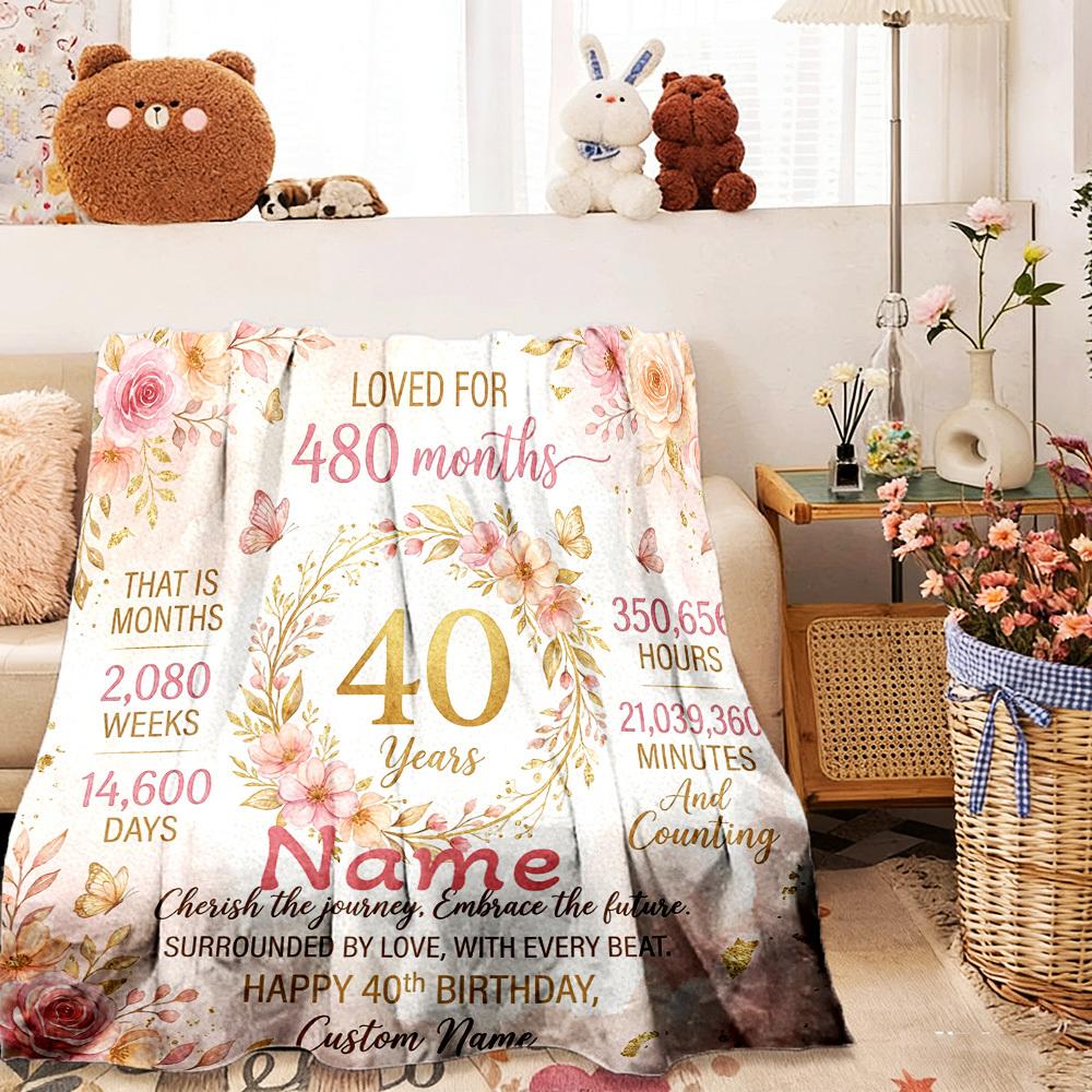 Customize Your Name Home Blanketss 80Th Birthday Celebration Floral Design Comfortable Soft Lightweight Blanket For All Seasons Suitable For Picnics