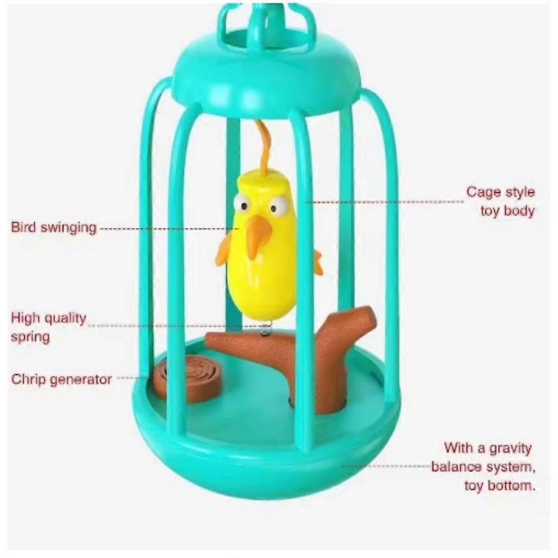 Chirping Bird In Cage Cat Toy Interactive, Bird Cage Cat Toy
