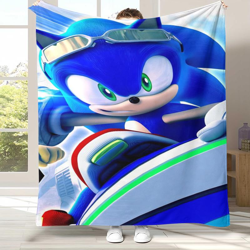 Retro S-Sonic Cartoon Game Flannel Blanket,Ultra Soft Warm Plush Throw for Home Bedroom Bed Sofa Cover Camping Picnic gift