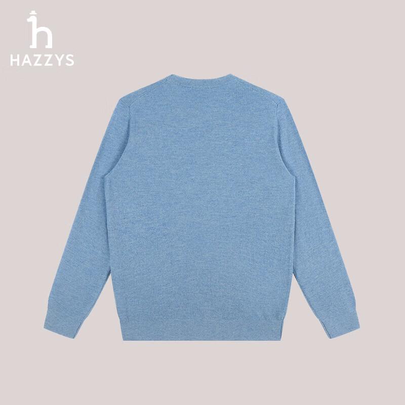 Мужской однотонный шерстяной свитер HAZZYS с круглым вырезом ABYZD0BDD21 L синий