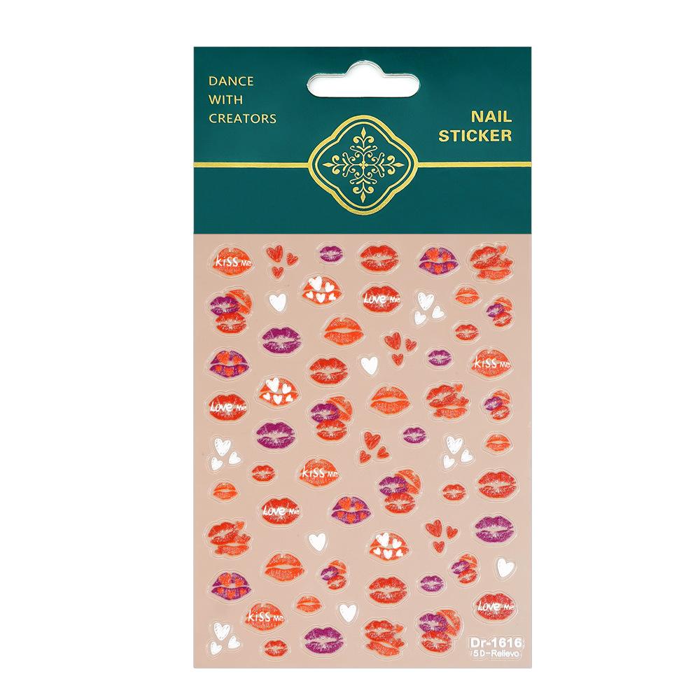 Redanco 5D Fiery Red Lips 3D Nail Stickers - Valentine's Day Edition (DR1616)