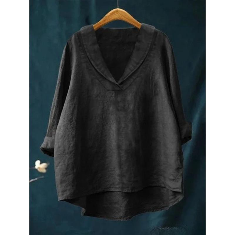 TIFICY Women s Fashion Casual Spring Autumn Solid Color Print Long Sleeve V-Neck Blouses & Shirts S чёрный