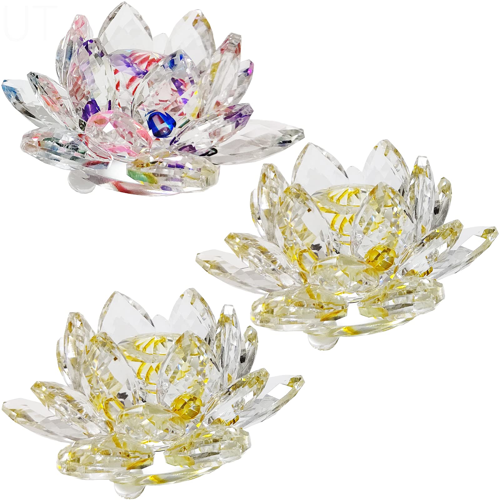 

UTST Лотос Цветок Интерьерная Статуэтка Цветок Лотоса Кристалл Фэн Шуй Товары Комната Желтый 1 Радуга (2 + (40#))