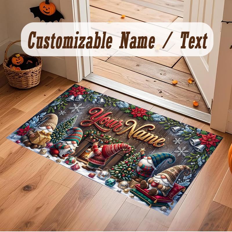 Christmas Theme Soft Crystal Velvet Rug Custom Name & Text Print Non Slip Floor Rug for Bedroom Living Room