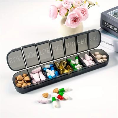 Boîte à pilules hebdomadaire 7 compartiments Portable Grande capacité Distributeur de médicaments Organiseur pour usage quotidien Contenant de rangement pour comprimés