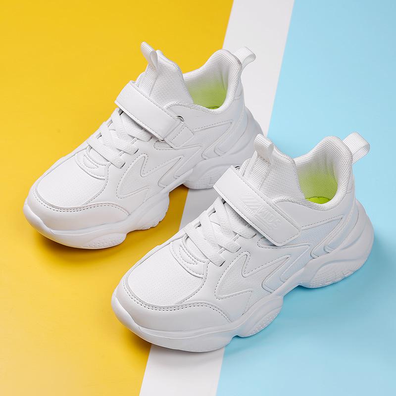 Spring and Summer Net Girls' Little Autumn and Winter Hollow Double Leather Classmate Sneakers Sports Air Freight White Casual Light Shoes