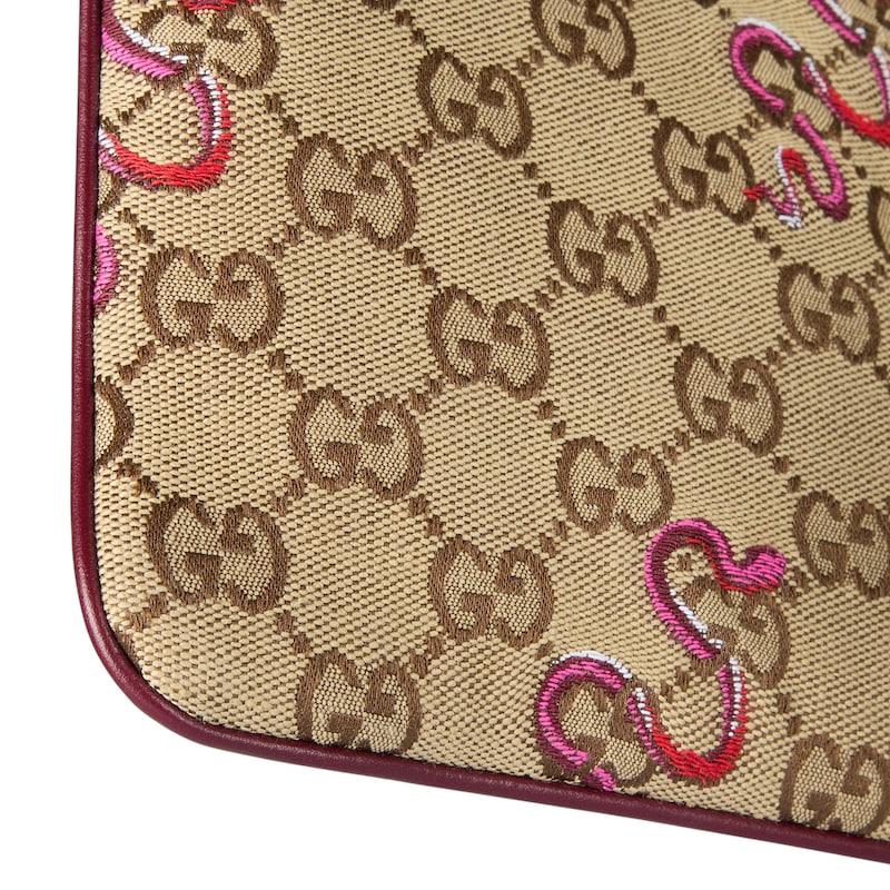 Gucci GG Supreme Snake Embroidery Zipper Clutch Women clutch Beige Dark-Brown 818855-FAEAZ-8772