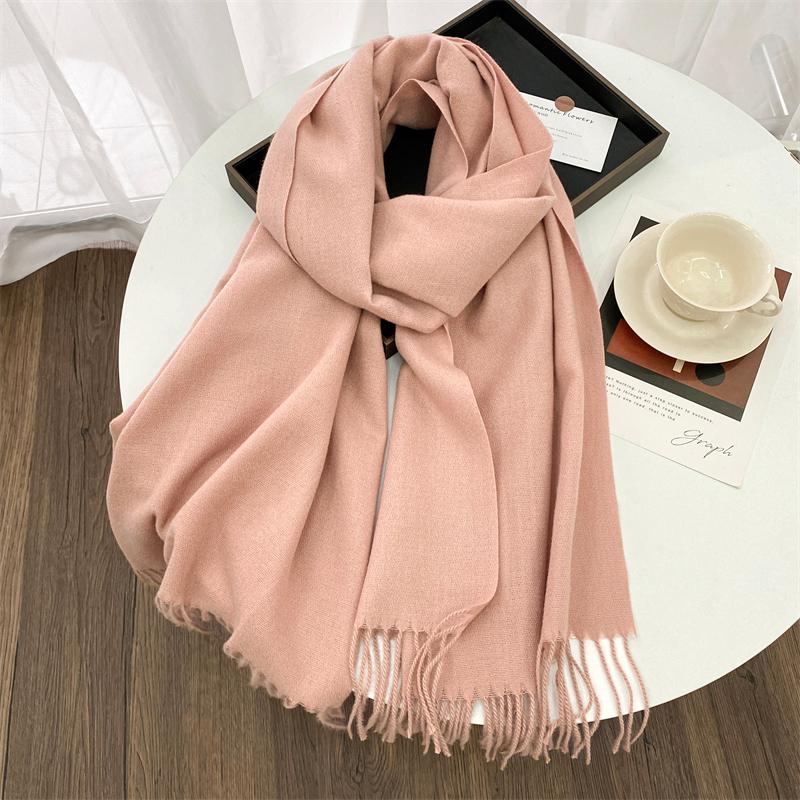Winter Scarf Women Luxury Autumn Winter Cashmere Scarf Thickened Warm Shawl Classic Tassels Fluffy Scarf Solid Cope Foulard