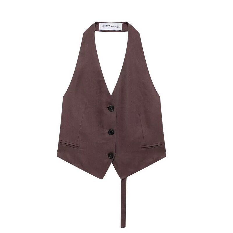 Fashion Style 2024 Autumn New Women's Clothing Hanging Collar Sling Neckline Sleeveless Casual Vest 2922043