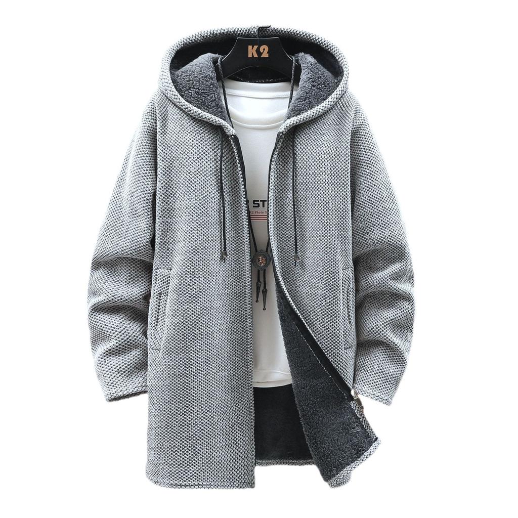 Foreign Trade Men'S Clothing Hooded Medium And Long Chenille Piled Thickened Long-Sleeved Sweater Teen Korean Version Men'S Knitted Sweater
