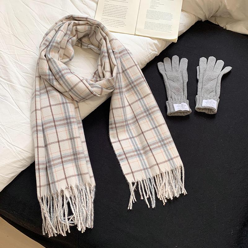 Scarf Women's Winter High-end Sense New Versatile Thickened Warm Imitation Cashmere Plaid Scarf Shawl