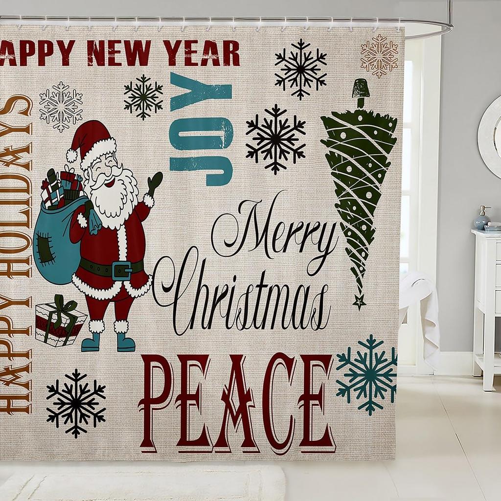 Christmas Santa Claus Shower Curtain Merry Christmas Shower Curtain Washable Fabric Shower Curtain Funny Winter Bathroom Decor