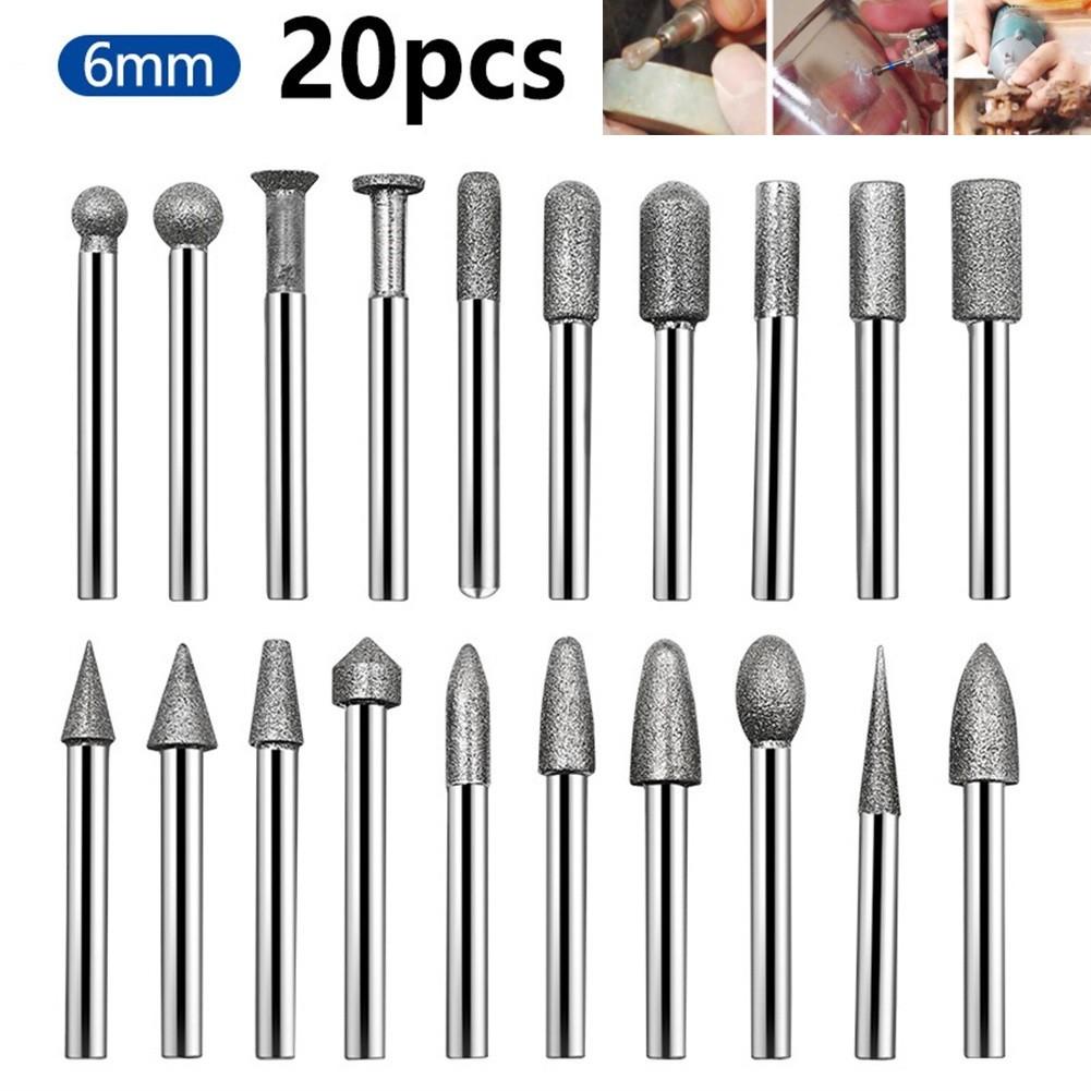 Grinding Head 20pcs 6mm Shank Grinding Needle Emery Grinding Rod