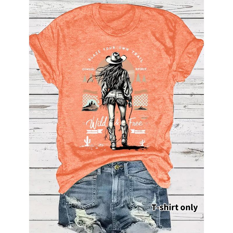 Damen Denim Bedrucktes Kurzarm Locker und Modisches T-Shirt