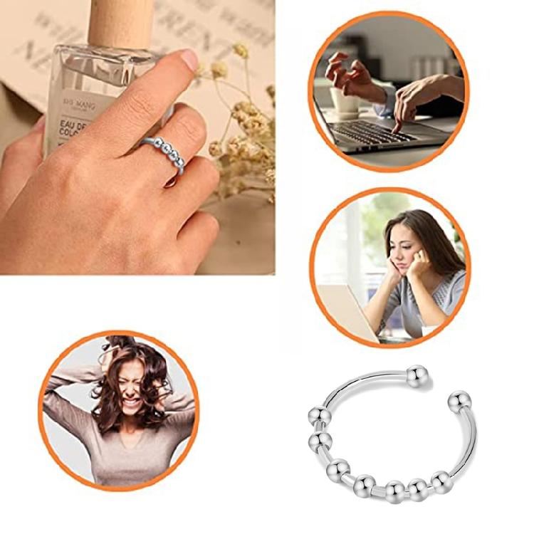 Damen Angstring Klappert Edelstahl Dekompressionsring Fidget Perlenring