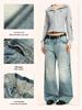 Yongfang Unisex Retro Washed Blue Distressed Wide-Leg Jeans