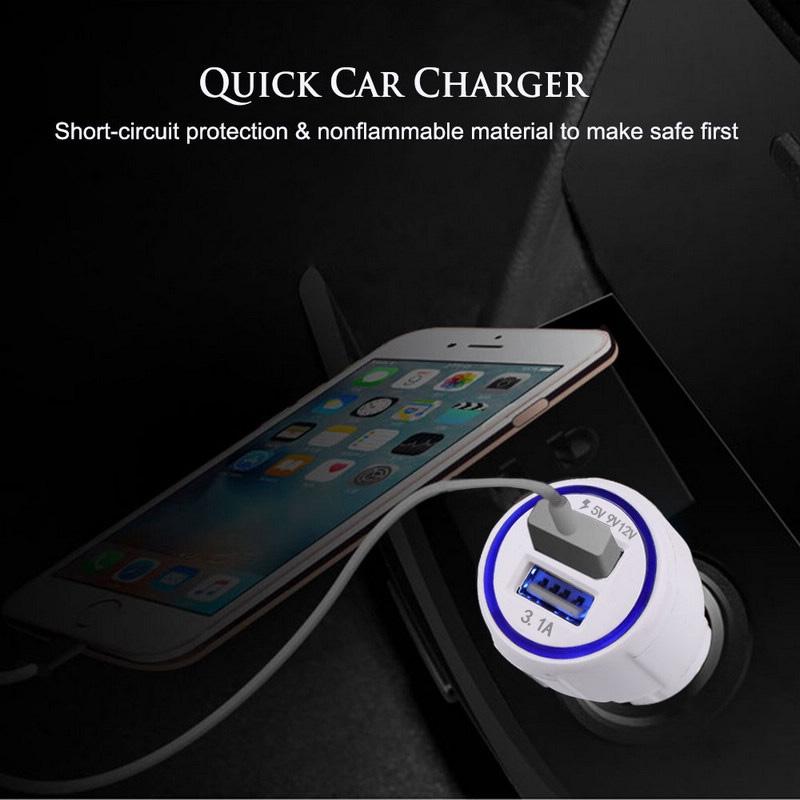 Carregador de carro com porta USB dupla de carregamento rápido 3.1A para Samsung Galaxy branco