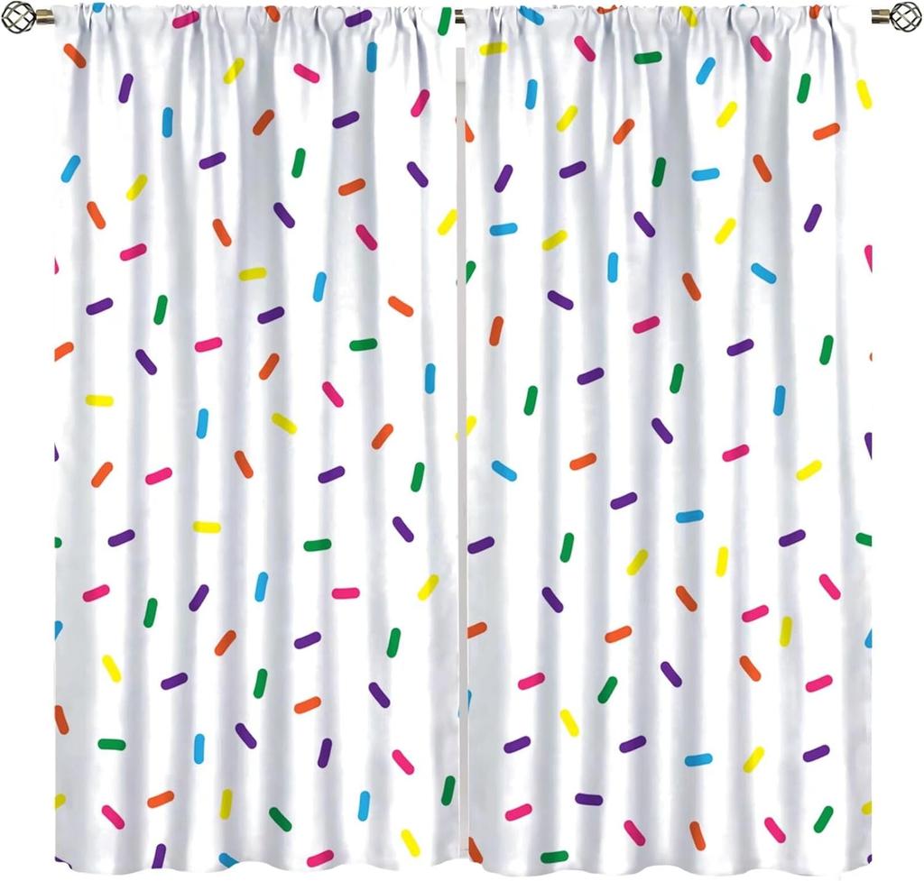 Coffee Cake Fruit Dessert Curtain, Coffee Shop Bakery Inspired Tasty Cupcake Pattern Rod Pocket Window Treatments for Bedroom