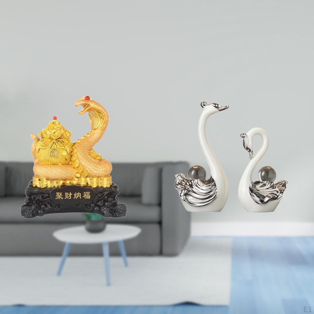 Year of Swan Snake Porcelain Sculpture Animal Statue Collectible Art Crafts Chinese