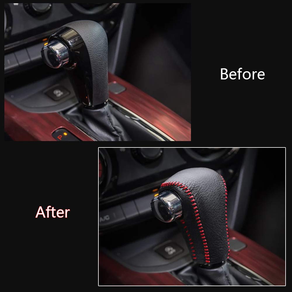 Gear Shift Knob Cover Black Leather + Red Stitch for AT Car Honda VEZEL 2014-2018 XRV 2014-2018