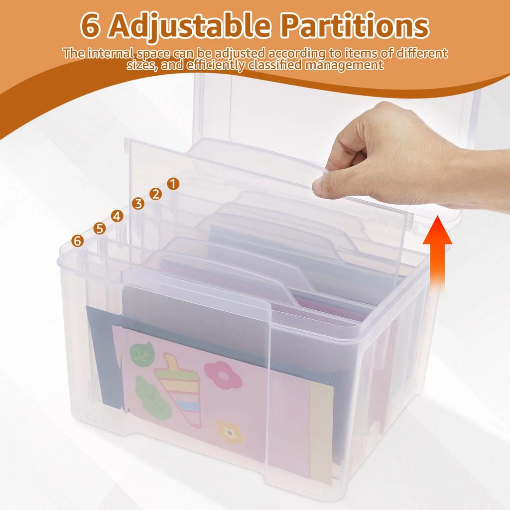 Greeting Card Storage Box Photo Organizer with 6 Removable Adjustable Dividers and Stickers for Photos Crafts Scrapbooking