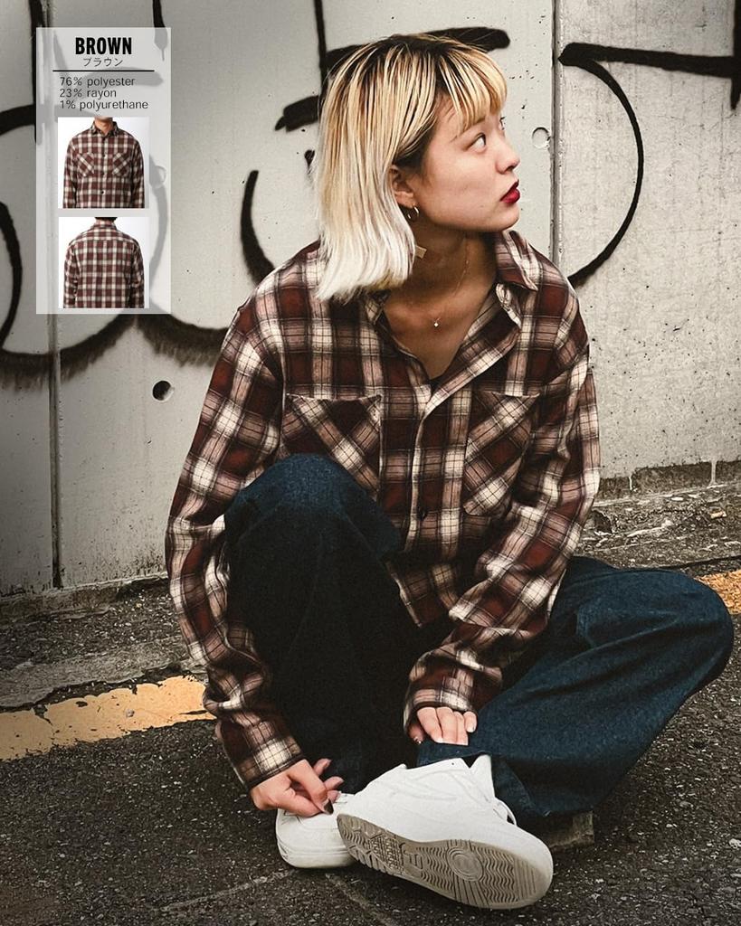 Chemise à carreaux décontractée longue américaine L [MRU], Chemise pour homme, M-6L, Manche, Simple, Décontractée, Blanche,