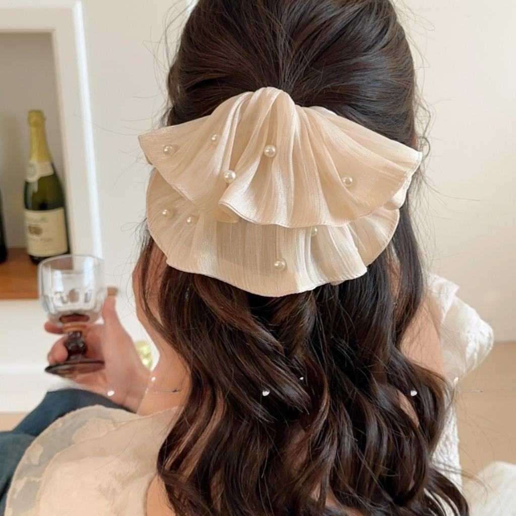 Luxurious Pearl Scrunchie Featuring Pleated Texture for Stylish Hair Accessories Headband Ponytail Holder Free Shipping Items